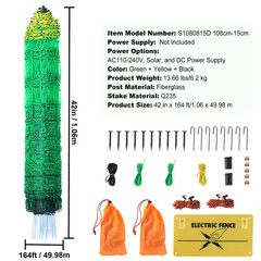 Electric Fence Netting, 42 In. H X 164 Ft. L, PE Fencing with Posts and Double-S