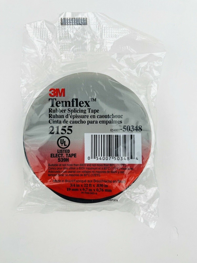 1 Roll 3M Temflex Rubber Splicing Tape # 2155 Max 600V (3/4″ x 0.03″ x 22 ft)