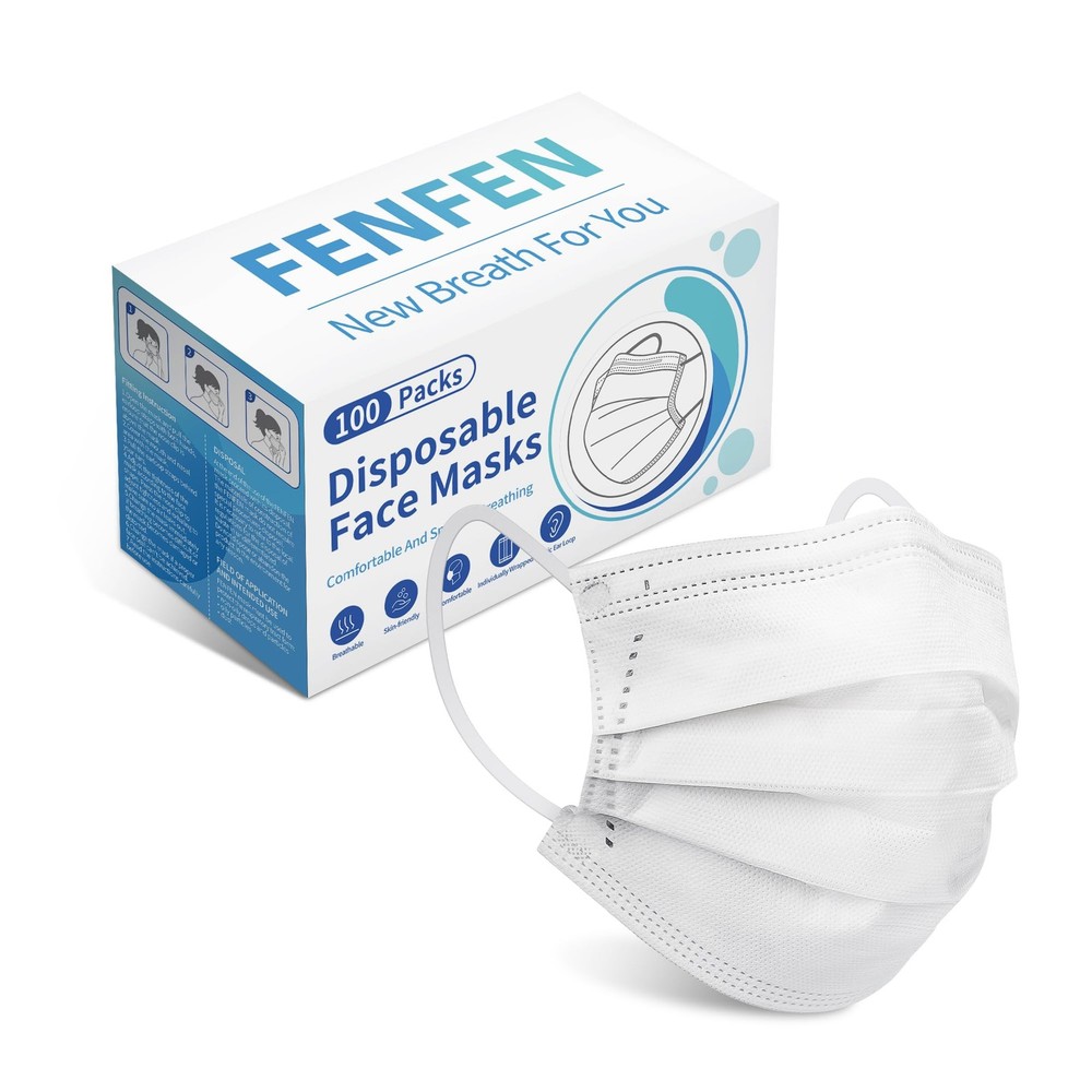 Disposable Face Mask Adults White – 100 Pack 1 Count(Pack of 100）,