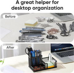 Black Mesh Desk Organizer 3 Compartments Pencil Holder Storage Baskets