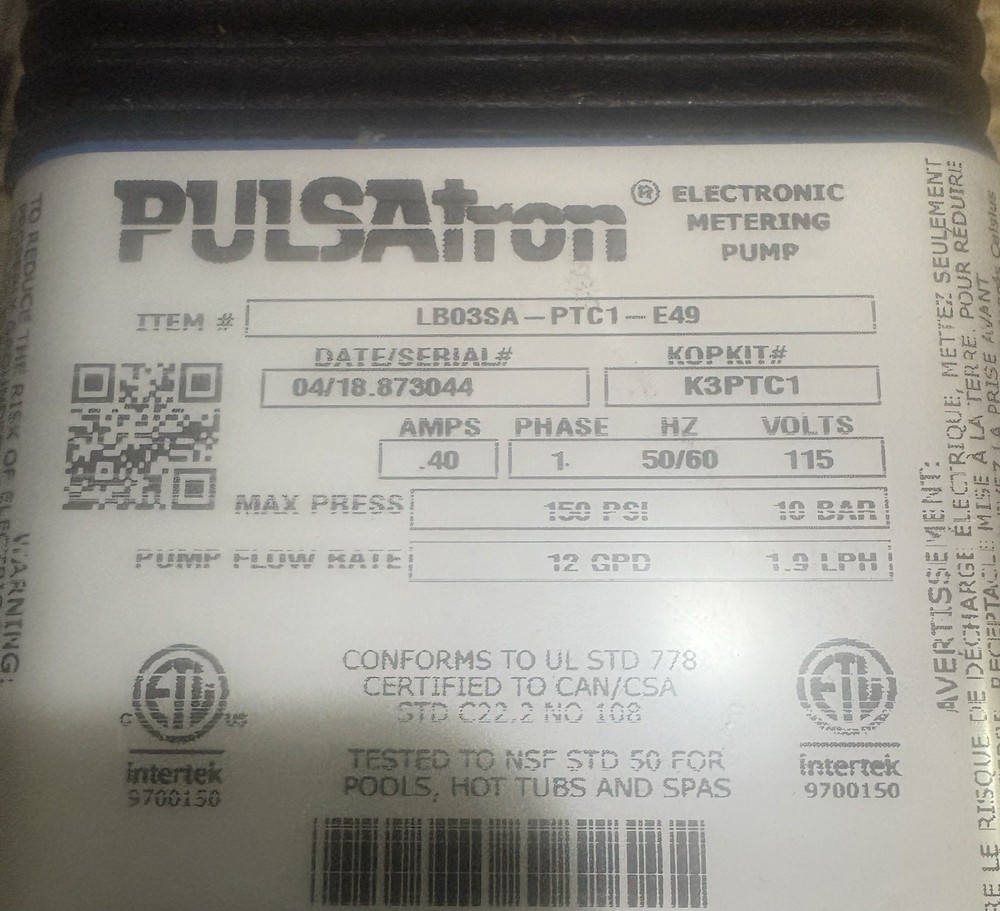 PULSATRON LB03SA-PTC1-E49 ELECTRONIC METERING PUMP
