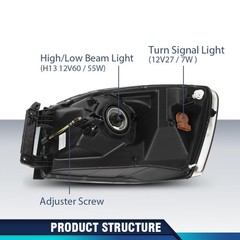 Right Headlight w/Bulbs Dodge Ram 1500 2500 3500 2006-2009 Clear Amber Halogen