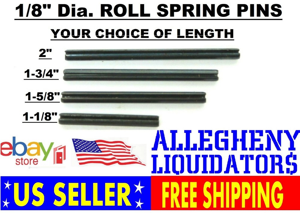 VARIOUS LENGTHS x 1/8″ DIAMETER PLAIN BLACK STEEL ROLL SPRING PINS USA NH
