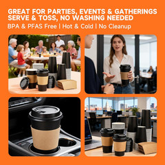 50 Pack 12 Oz Disposable Coffee Cups with Lids and Sleeves, Sturdy
