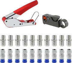 Coax Cable Crimper Coaxial Compression Tool Kit Wire Stripper with F RG6 RG59