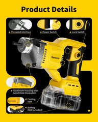 Cordless Concrete Vibrator Compatible with DeWalt 20V | 600W motor with 6000RPM