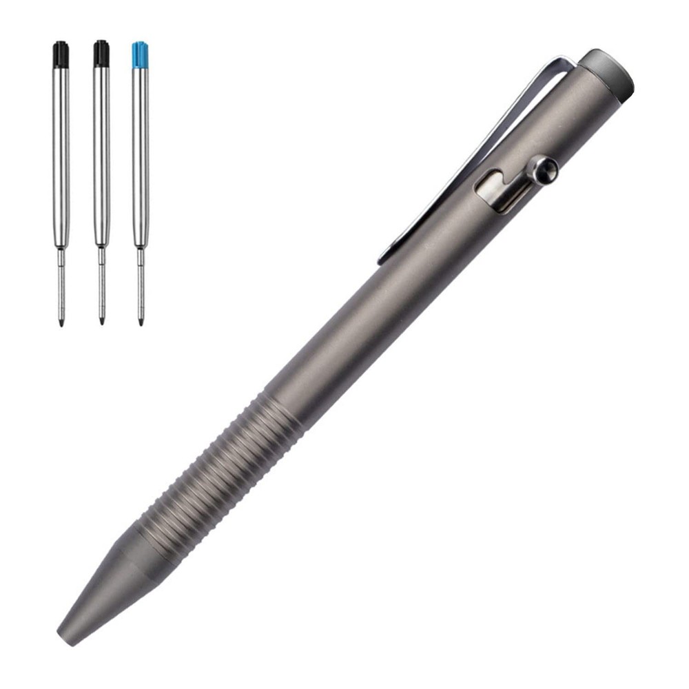Grey 4.8” Titanium Alloy Bolt Action Pen Compatible with Parker Refill Stainles