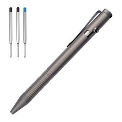Grey 4.8” Titanium Alloy Bolt Action Pen Compatible with Parker Refill Stainles
