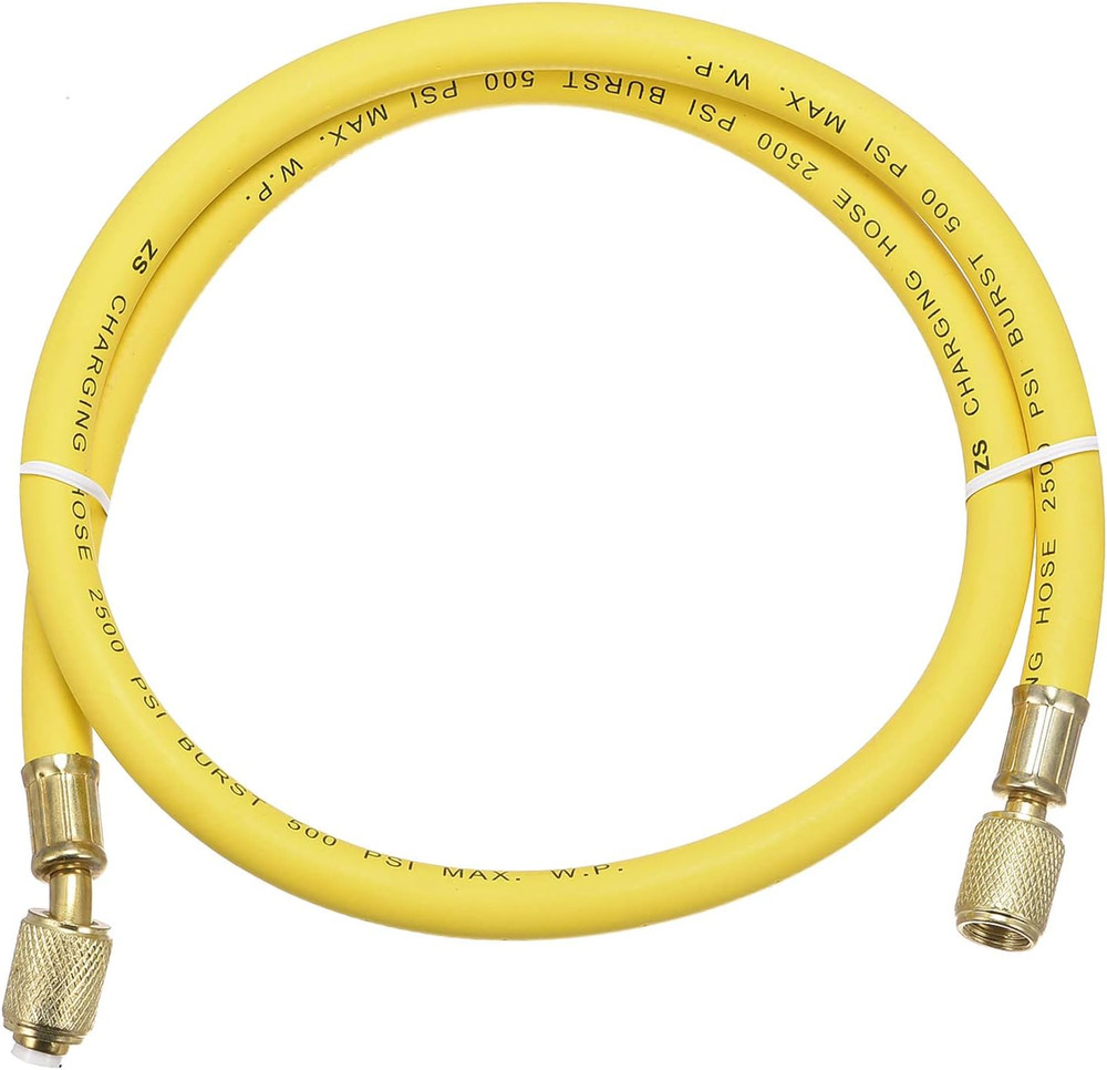 Charging Hose Tube 0.9M Length 1/4 SAE Thread 500PSI for AC Refrigeration Yellow