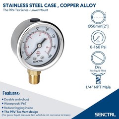 0-160 Psi Pressure Gauge, 2″ Dial, 1/4 NPT Lower Mount, Waterproof, Stainless…