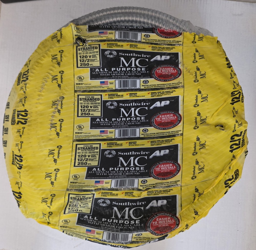 Southwire 12/2 w/ground 250ft MCAP Stranded 55637701 Metal Clad Armored Cable