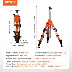 VEVOR Laser Level Tripod Stand 5/8″-11 Thread 27.16-67.71 in Height Adjustment