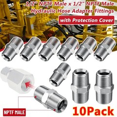 10 Pack Hydraulic Hose Adapter Fittings: 1/2″ NPTF Male x 1/2″ NPTF Male w/Cover