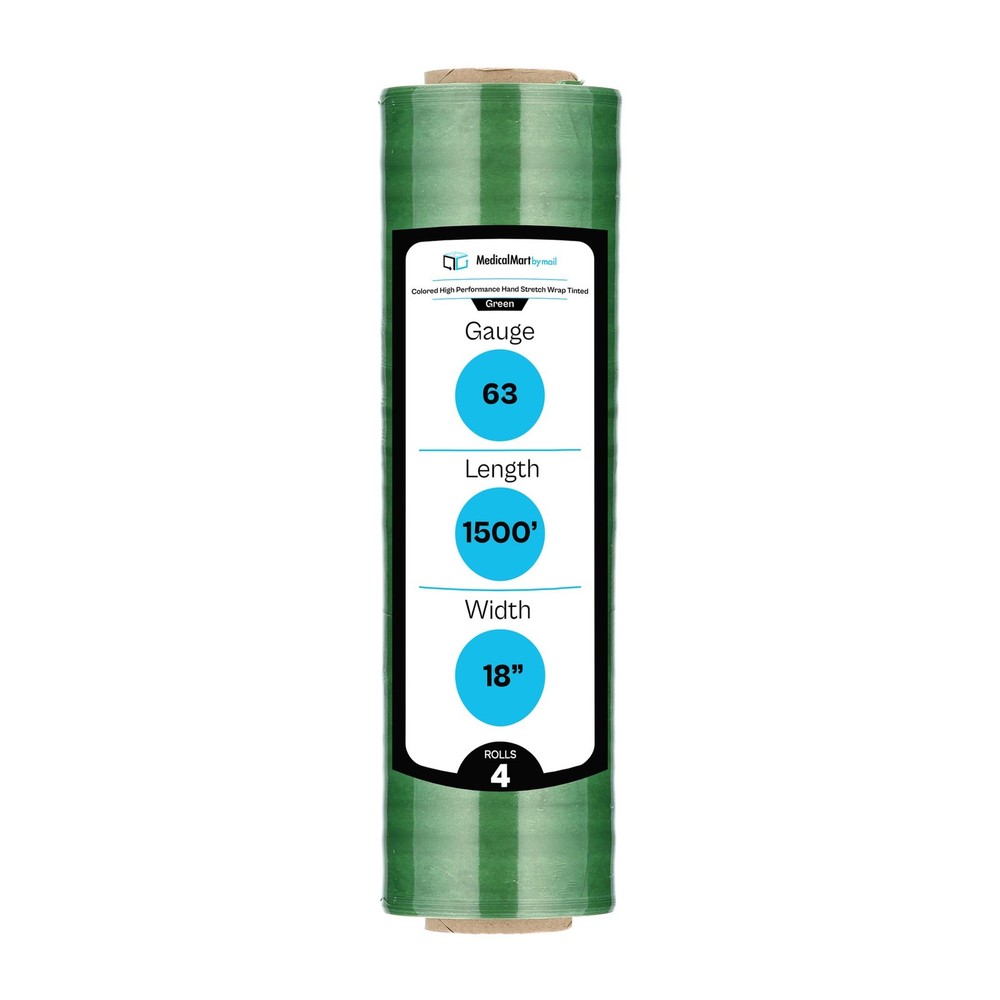 4 RLS Cast Narrow Banding Stretch Wrap 18″ x 1500′ 63 Ga Tint Green Shrink Film