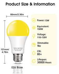 Flaspar 150W Equivalent Yellow LED Bug Light Bulbs Equivalent,