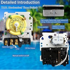 T101 Mechanical Timer Switch, T101 Pool Timer, 120V 2HP SPST 40A Time Switch,…