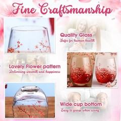 2 Pack 17oz Cherry Blossom Stemless Wine Glasses Floral Drinking Glasses Cherry