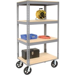Easy Adjust Boltless 4 Shelf Truck 60″L x 24″W x 68″H Wood Shelves Rubber