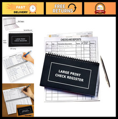 Jumbo Print Check Register Book – Large Easy-to-Read Accounting Log, 56 Pages, S