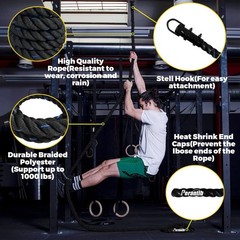 100% Polyester Climbing Rope with Hooks – Heavy Duty 1000LBS Load Capacity, 1…