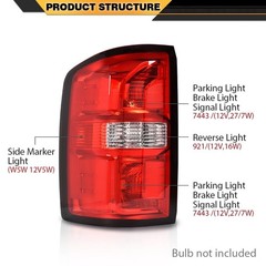 Tail Light Assembly w/o Bulbs GMC Sierra 1500 2014-2018 Red Lens Clear Bottom