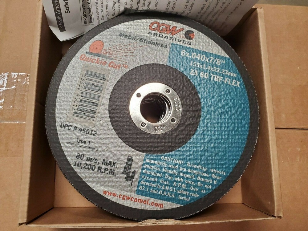 CGW Abrasives 45012 6 x .040 x 7/8 ZA60 TBF T-1, Qty.25