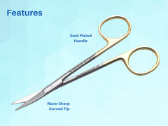 Scissors Surgical 4.5 inches Curved Gold Plated Handle ARTMAN