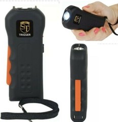 POWERFUL SQUEEZE POLICE Defense Black Stun Gun Rechargeable LED FLASHLIGHT w/Pin