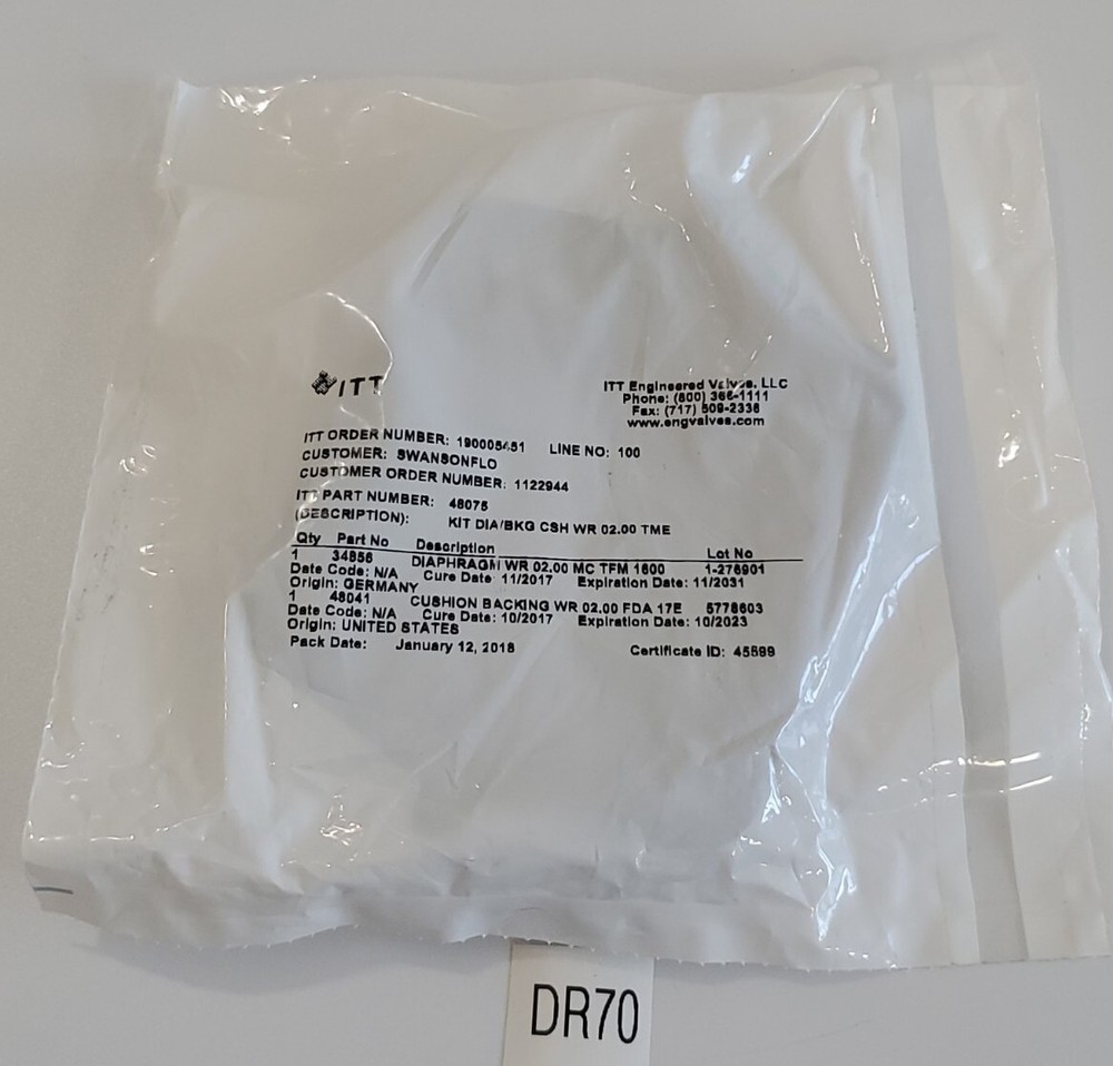 *NEW FACTORY SEALED* ITT 48075 Diaphram Kit BKG CSH WR 2.00″ TME + Warranty!