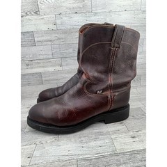 Justin Dark Brown Leather Work Boots Pull On Roper Round Toe Oil Resist Men 12D