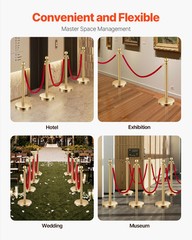 4-8 Pcs Gold Stanchion Post 2/3/4/6 Ropes/Belts Sand Injection Hollow Base