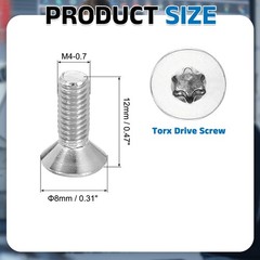 10Pcs M4-0.7 x 12mm Flat Head Torx Machine Screws 304 Stainless Steel