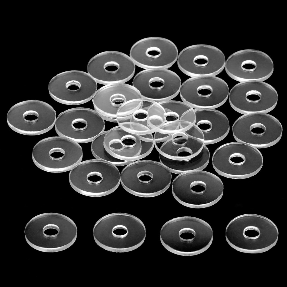30 Pack 3/4 Inch Clear Plastic Washers, Flat 19 millimeters, Transparent