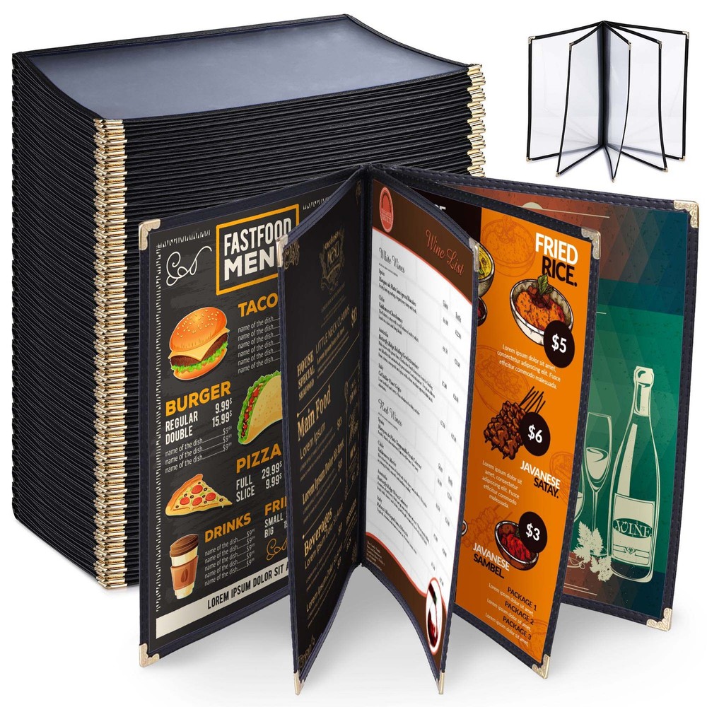 WeChef 30 Pack Menu Covers 8.5 x 14″ Book Style 5 Pages 10 Views Restaurant Club