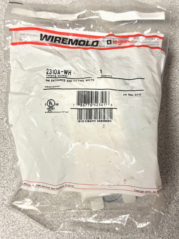 NEW Wiremold 2310A-WH , NM Entrance End Fitting – White