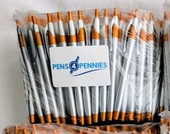 100 Stylus Tip Click Pens Javalina Hub Pen lot METALLIC SILVER & ORANGE