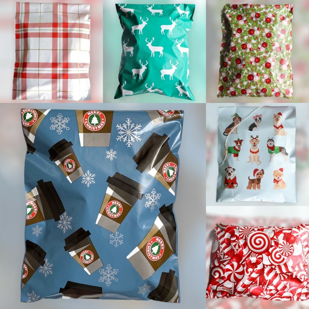100 Christmas Poly Mailers Plastic Envelopes Shipping Bags #SmileMail® Designer