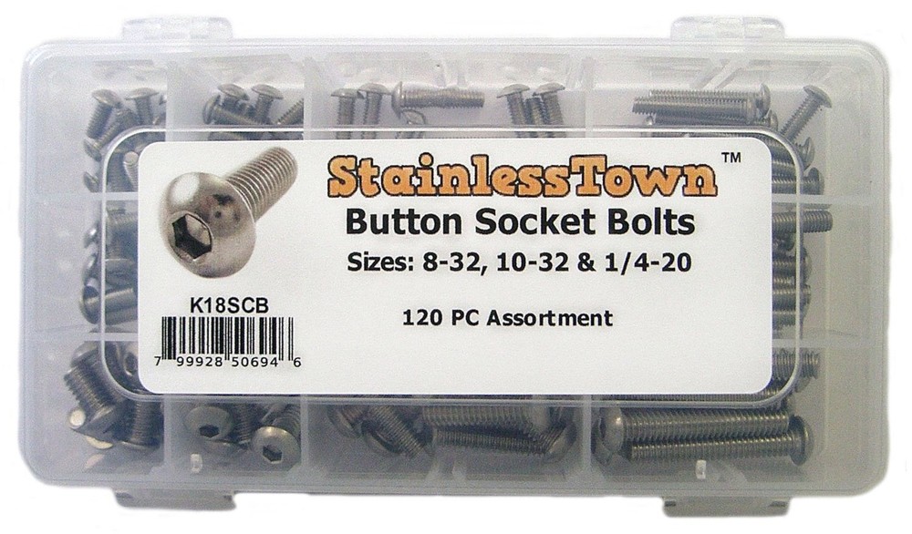18-8 Stainless Steel Button Head Socket Cap Assortment Kit (Sizes 8-32 – 1/4-20)