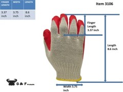 G & F 3106 Work Gloves Knit Palm Latex Dipped String Knitted Red One Size