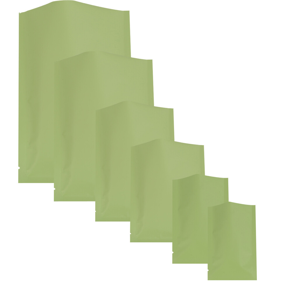 Double-Side Green Flat Open Top Mylar Sample Bags Pouches Variety Quantity Sizes