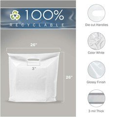 Plastic Merchandise Bags 26×26 White Glossy 50 Pack 3 Mil Handles PPB Finish