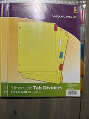 Wexford Multicolor 5-Pack Insertable Tab Dividers – 9”x11.25” Lot Of 10 Packs!