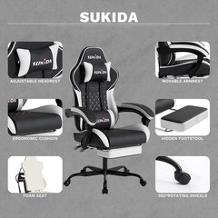 Gaming Chair PVC Leather Featuring High-Back Massage Function and Footrest
