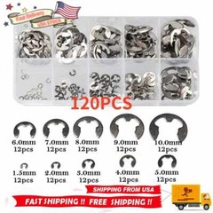 120X Assorted M1.5 – M10 Stainless E Clips C Circlip Kit Retaining Snap Ring Set