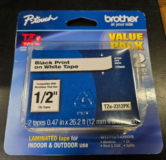 NEW Brother TZe-2312PK P-Touch Label Tape Black on White 1/2″ 12mm Value 2 Pack
