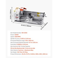 Metal Lathe Machine 8.7 x 18 in Precision Bench Power Metal Lathe Automatic Feed
