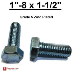 1″-8 x 1-1/2″ (FT) Hex Bolt Zinc Plated Grade 5 Cap Screw Coarse Thread
