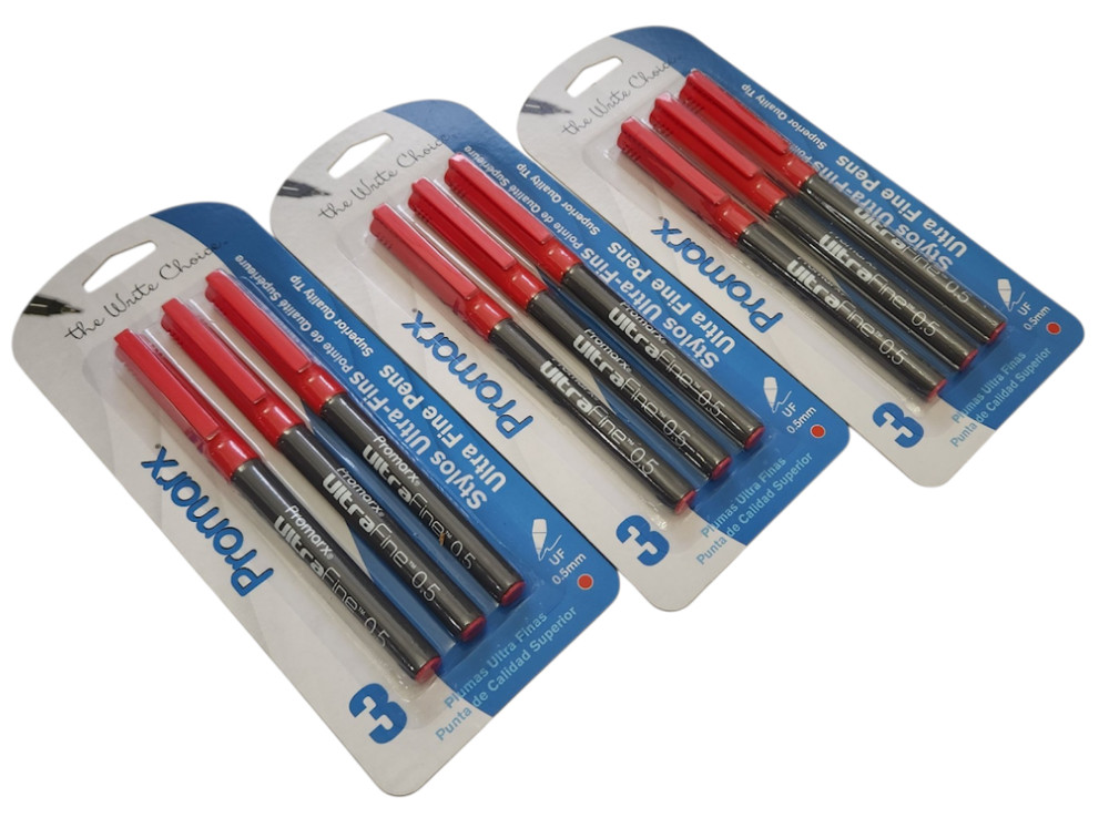 3 PACKS 9 PENS Promarx® ULTRA FINE PENS PRECISE AND VIVID LINES RED INK 0.5mm