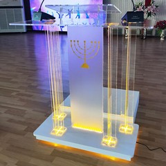 Lighted Clear Acrylic Led Podium Pulpit Wood Lectern Churches Synagogue Temple