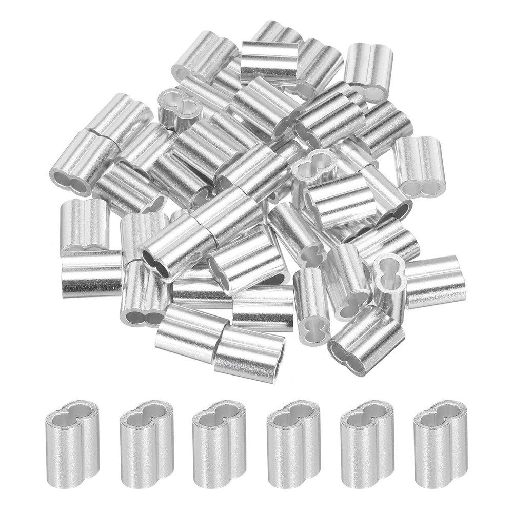 50 Pcs 5/32″ 4mm Aluminum Crimping Loop Sleeve Double Ferrule Silver